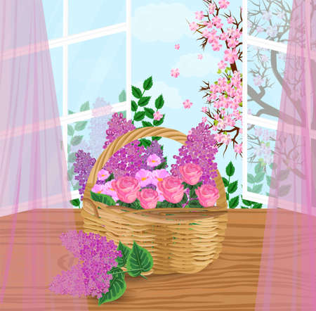 Flowers basket Vector illustrationのイラスト素材