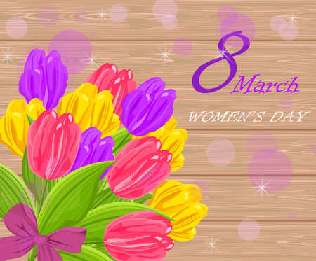 Vintage Women's day card with tulip flowers bouquet Vector illustrationsのイラスト素材