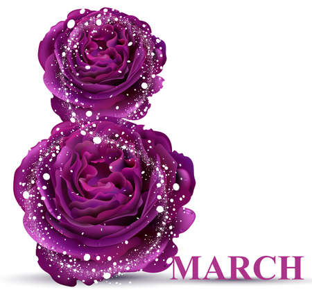 8th of March in roses Vector realistic. Women's day card designのイラスト素材