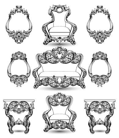 Baroque furniture rich set. Royal Ornamented collection Vector illustrationsのイラスト素材