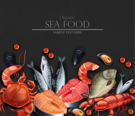 Seafood card Vector realistic. Organic shop mock up.のイラスト素材