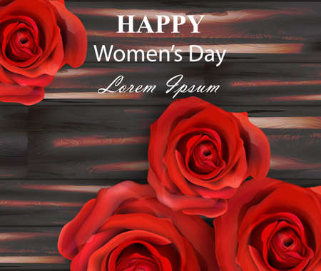 Happy women day red roses on wooden background Vectorのイラスト素材