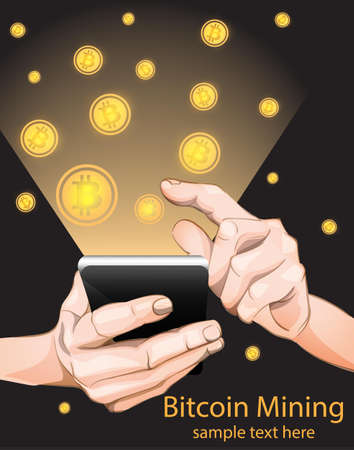 Bitcoin Mining from smart phone. Vector illustrationのイラスト素材