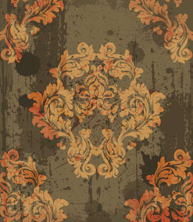 Damask pattern ornament floral decor Vector. Baroque grunge fabric texture illustration designsのイラスト素材