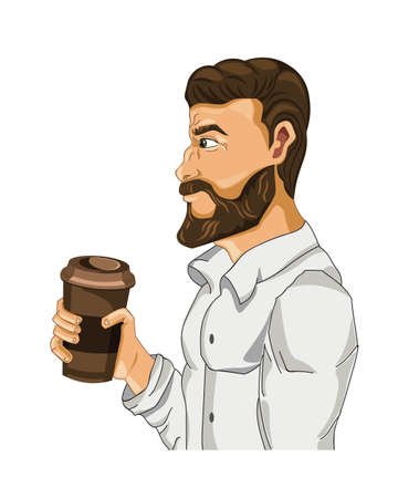 Man drinking coffee Vector cartoon character illustration.のイラスト素材