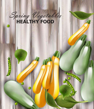 Fresh zucchini Vector on wooden background.のイラスト素材