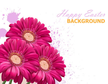 Happy Easter daisy flowers bouquet card. Spring floral beauty Fuchsia color.のイラスト素材