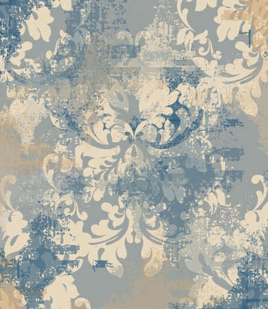 Vector damask pattern element. Classic luxury ornament on grunge background. Royal Victorian texture for wallpapers, textile, fabric, wrapping. Exquisite floral baroque templatesのイラスト素材