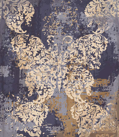 Butterfly decor fabric element background. Vector grunge vintage texturesのイラスト素材