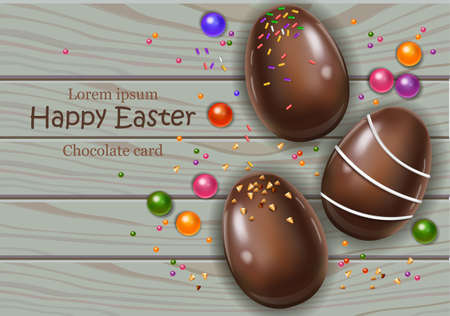 Happy Easter chocolate eggs card. Vector 3d realistic illustrationのイラスト素材