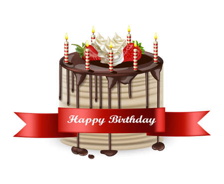 Happy Birthday cake Vector realistic. 3d detailed illustrationのイラスト素材