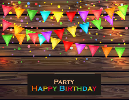 Happy Birthday card with colorful confetti decor. Vector illustrationのイラスト素材