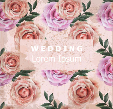 Vintage Wedding invitation with roses flowers Vector with Old Grunge effect.のイラスト素材