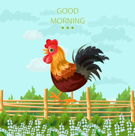 Rooster with good morning text template designのイラスト素材