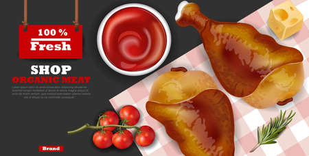 Chicken wings Vector realistic. Fresh organic meat 3d illustration layout bannersのイラスト素材