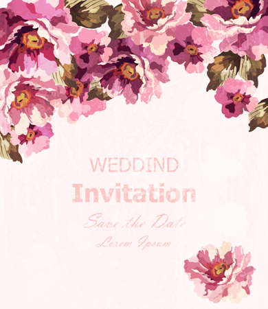 Vintage watercolor roses card Vector. Beauty Invitation delicate floral decorのイラスト素材