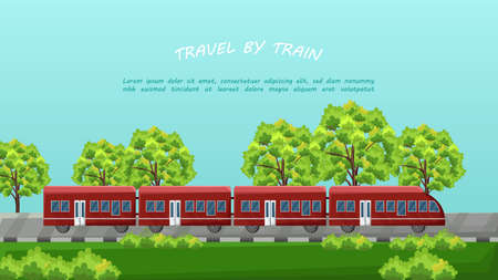 Train traveling Vector. Beautiful green backgroundsのイラスト素材