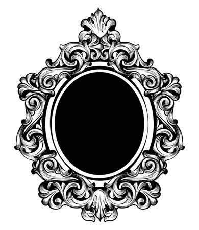 Vintage luxury mirror frame Vector. Baroque intricate ornament line artsのイラスト素材