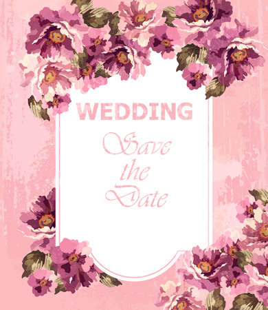 Wedding Invitation pink card Vector. Spring Floral backgroundsのイラスト素材