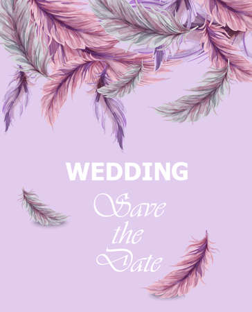 Wedding card with feathers Vector. Invitation party celebrateのイラスト素材