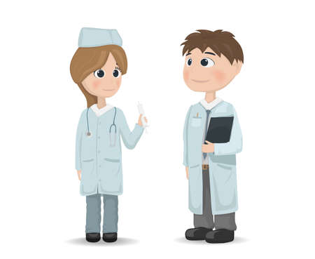 Doctors man and woman talking Vector. Conference, meeting, Discussionのイラスト素材