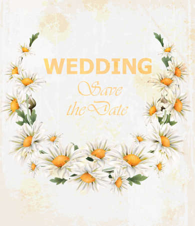 Chamomile flowers Wedding wreath cardのイラスト素材