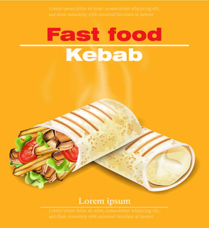 Shawarma Kebab fast food Vector. Detailed illustrationsのイラスト素材