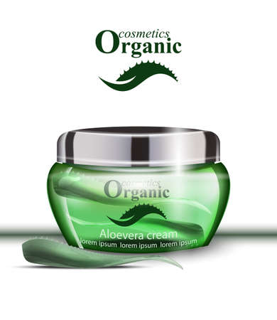 Aloe vera organic cosmetics cream Vector. Lotion product realistic mock up. packaging bio label designのイラスト素材