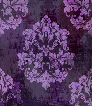 Vintage old paper texture Vector. Luxury baroque pattern wallpaper ornament decor. Textile, fabric, tiles. Violet colorのイラスト素材