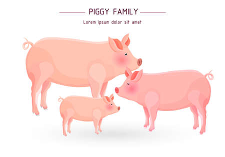 Pig family card Vector. cartoon illustrationのイラスト素材
