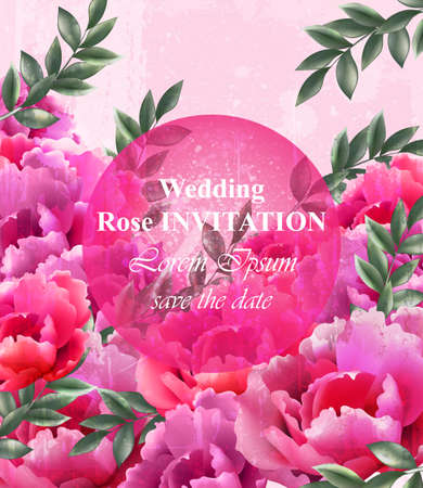 Wedding roses Invitation Vector. Beautiful roses flowers decor. Elegant decor vintage backgroundsのイラスト素材