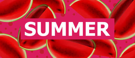 Summer watermelon Vector. Fruits slices on wooden backgroundsのイラスト素材