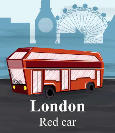 London red bus Vector. Travel card flat style illustrationsのイラスト素材