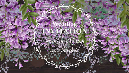 Wisteria flowers Wedding invitation card Vector. Gorgeous nature beauty design decorationsのイラスト素材