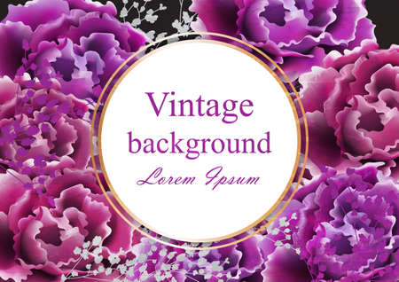 Vintage card with roses Vector. Realistic stylish purple wild roses. Business card templatesのイラスト素材