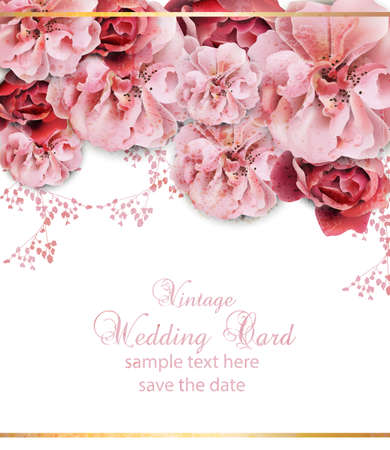 Wedding invitation with floral design Vector. Vintage Beautiful flowers poster. Trendy pink pastelate colorsのイラスト素材