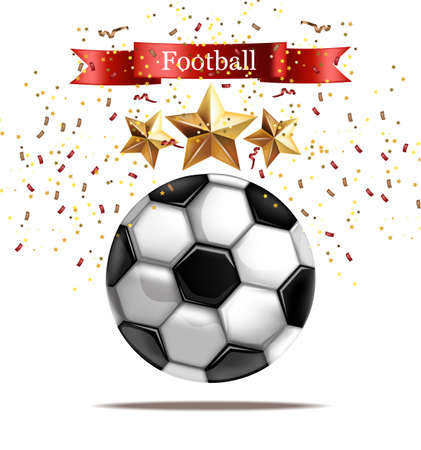 Soccer ball Vector realistic illustration. Football celebration. Sparkling stars 3d templatesのイラスト素材