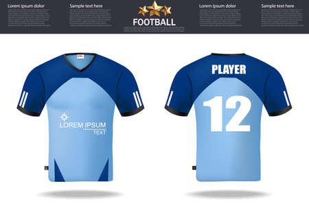 Football t-shirts Vector. Design template for soccer jersey, football kit and tank top for basketball jersey. Sport uniform in front and back view. Tshirt mock up for sport club. Vector Illustrationsのイラスト素材