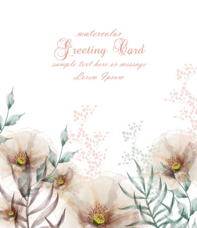 Watercolor flowers frame blossom card Vector. Vintage floral wedding invitation card. Summer decor bouquetsのイラスト素材
