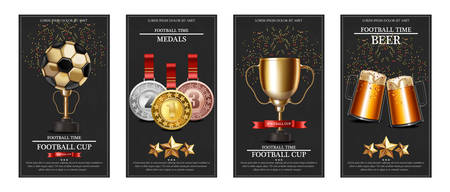 Football world cup prize and medals Vector realistic cards template layoutsのイラスト素材