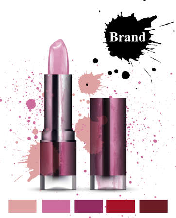 Lipstick cosmetics watercolor Vector. Product packaging design. Brand mock up cosmetics template, delicate pink colorsのイラスト素材
