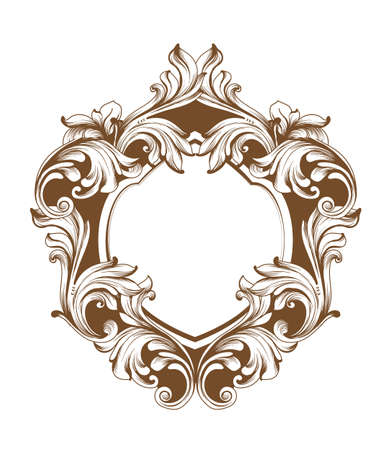 Vintage baroque frame heart shape card Vector. Detailed rich ornament illustration graphic line artのイラスト素材