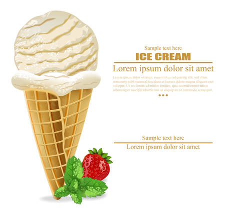 Ice cream cone Vector. Vanilla flavor poster. Fresh dessert menuのイラスト素材