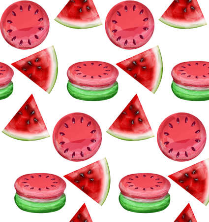 Watermelon macaroons pattern Vector. Fresh and colorful sweet design handmade illustration