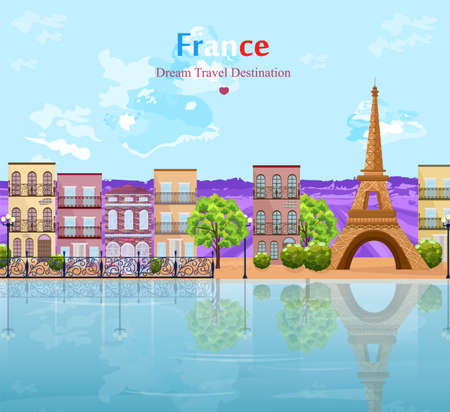 Paris landscape architecture of the city Vector. Tour Eiffel famous attractionsのイラスト素材