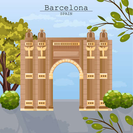 Barcelona city architecture card Vector. Famous attractions ladnmarks posterのイラスト素材