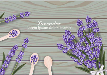 Lavender flowers bouquet on wooden background Vector illustrationのイラスト素材