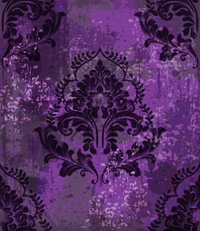 Baroque classic damask pattern ornament Vector. Royal fabric background. Luxury decors ultra violet colorの写真素材