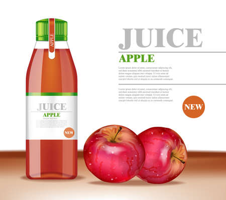 Apple juice bottle Vector illustration. Product packaging mock up. Label design templatesのイラスト素材