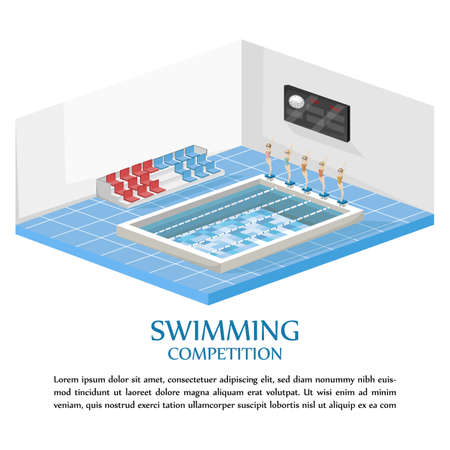 Swimming competition template Vector. Swimming pool isometric viewsのイラスト素材
